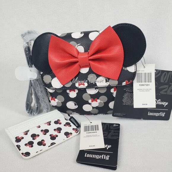 Loungefly Disney Minnie Mouse Crossbody Red Bow Polka Dots Purse with Cardholder - Picture 1 of 7